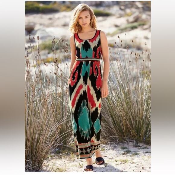Peruvian Connection Uzbek Ikat Pima Cotton Knit Maxi dress size medium - Picture 1 of 9